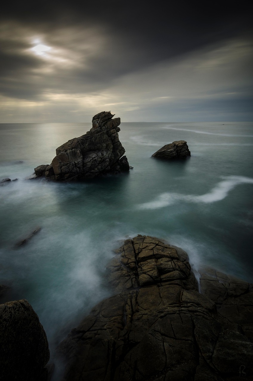 sunset, sea, rocks, coast, nature, water, horizon, sky, clouds, dark, long exposure, atlantic, quiberon, brittany, dark, dark, dark, dark, dark